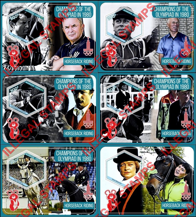 Burkina Faso 2015 Olympic Champions in Moscow in 1980 Horseback Riding Illegal Stamp Souvenir Sheets of 1